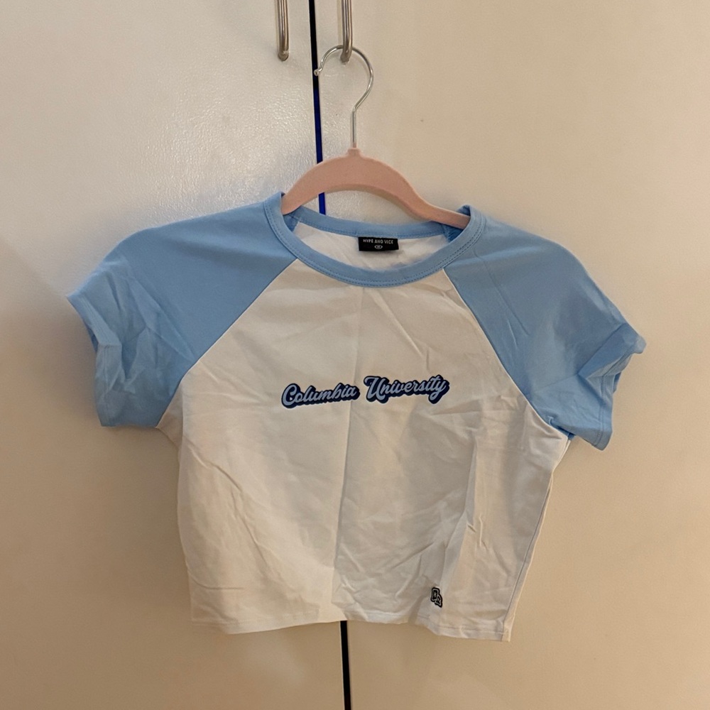 Columbia University Kids Blue and White Raglan Tee